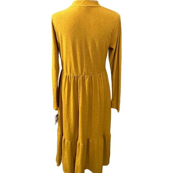 Ophelia Roe High Neck Yellow Tier Knit Long Sleeve Midi Dress / Size XL - Picture 3 of 5